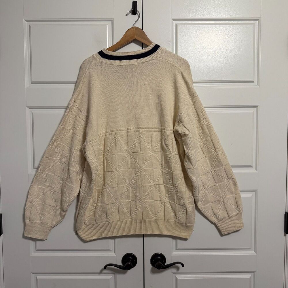 Vantage Vintage Cable Knit Sweater Mens XL Cream V Neck‎ Golf Tennis 90s - Picture 6 of 7